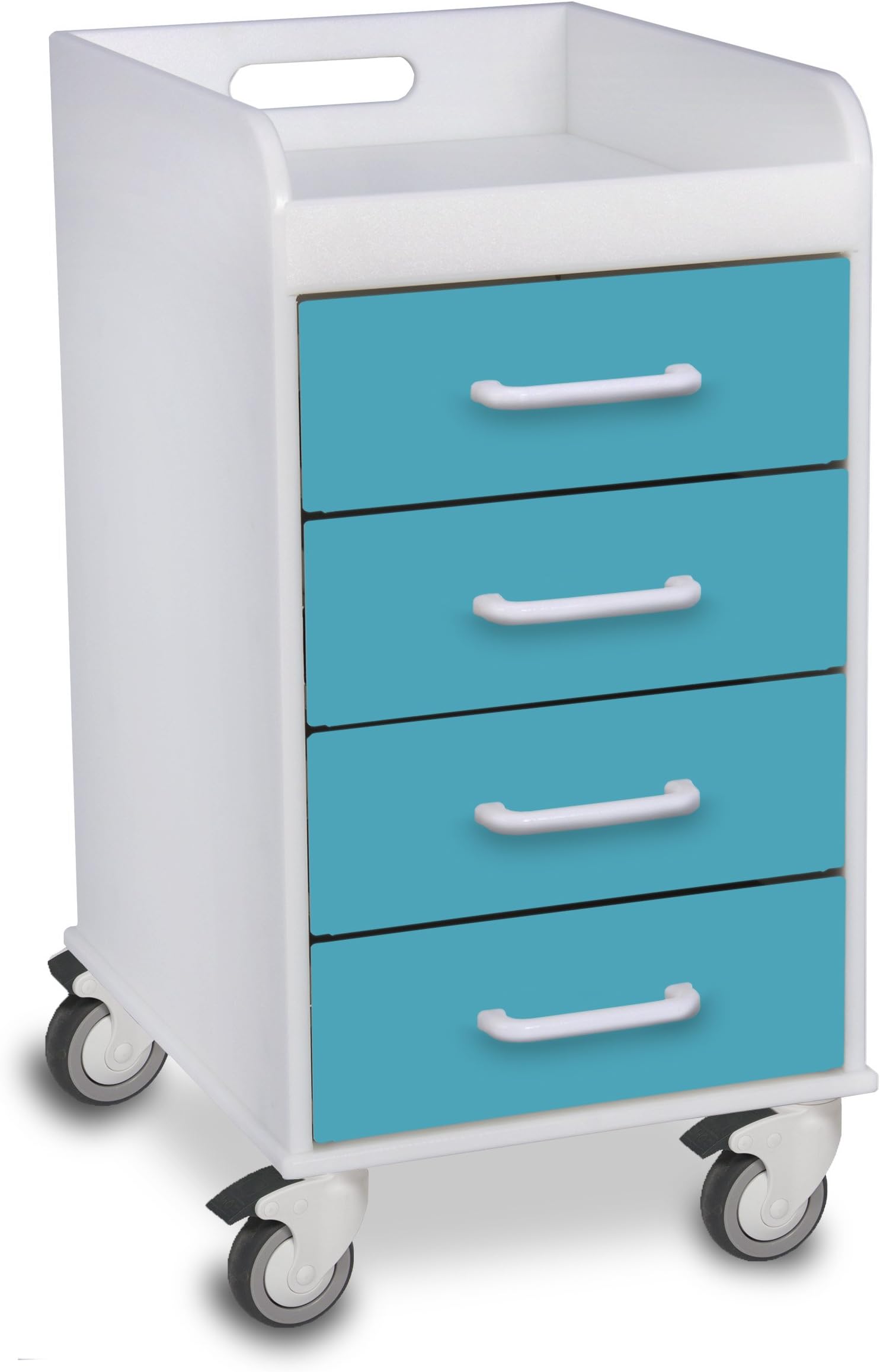 TrippNT 51086 Polyethylene Compact Locking Cart, 14" Width x 27" Height x 19" Depth, 4 Drawers, Bahamas Sea