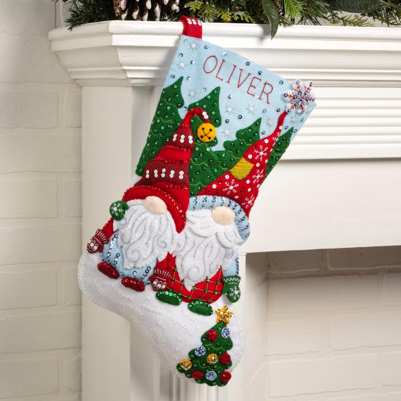 Bucilla Felt Applique 18" Stocking Making Kit, Chillin' with My Gnomie, Perfect for DIY Arts and Crafts, 89566E