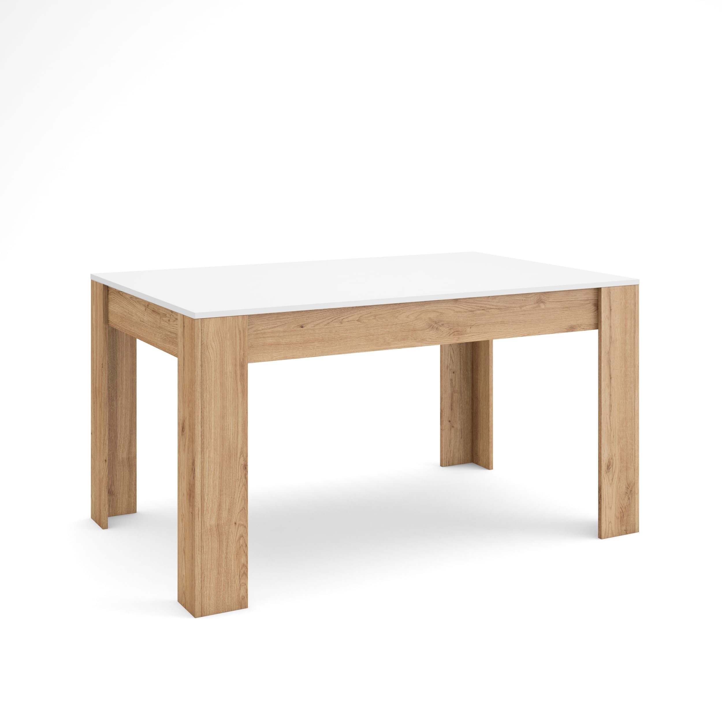 Skraut Home | Tavolo da Pranzo | Cucina, Sala da pranzo | 140x90x76 cm | Per 6 persone | Tavolo Cucina | Stile moderno | Bianco e Rovere