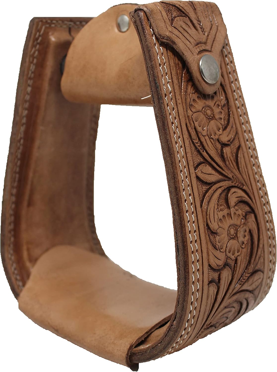 CHALLENGER Horse Western Saddle Tack Floral Hand Tooled Leather Covered Stirrups 51173