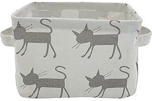 Grey Cat Motif Foldable Canvas Storage Basket