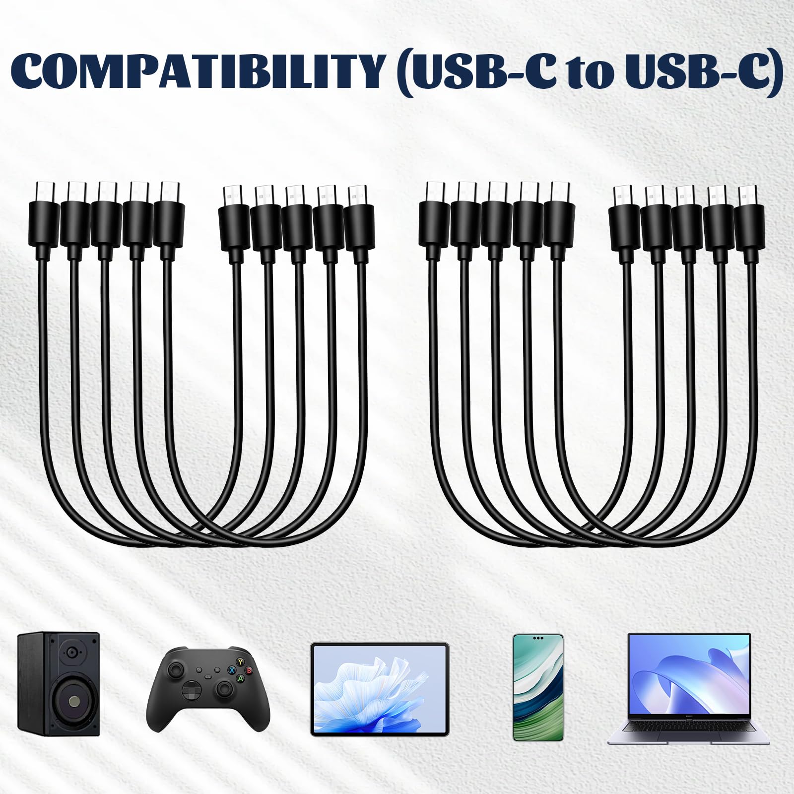 Paquete de 10 cables de carga USB C, cable USB-C a USB C de 1 pie de carga rápida de 60 W, color negro