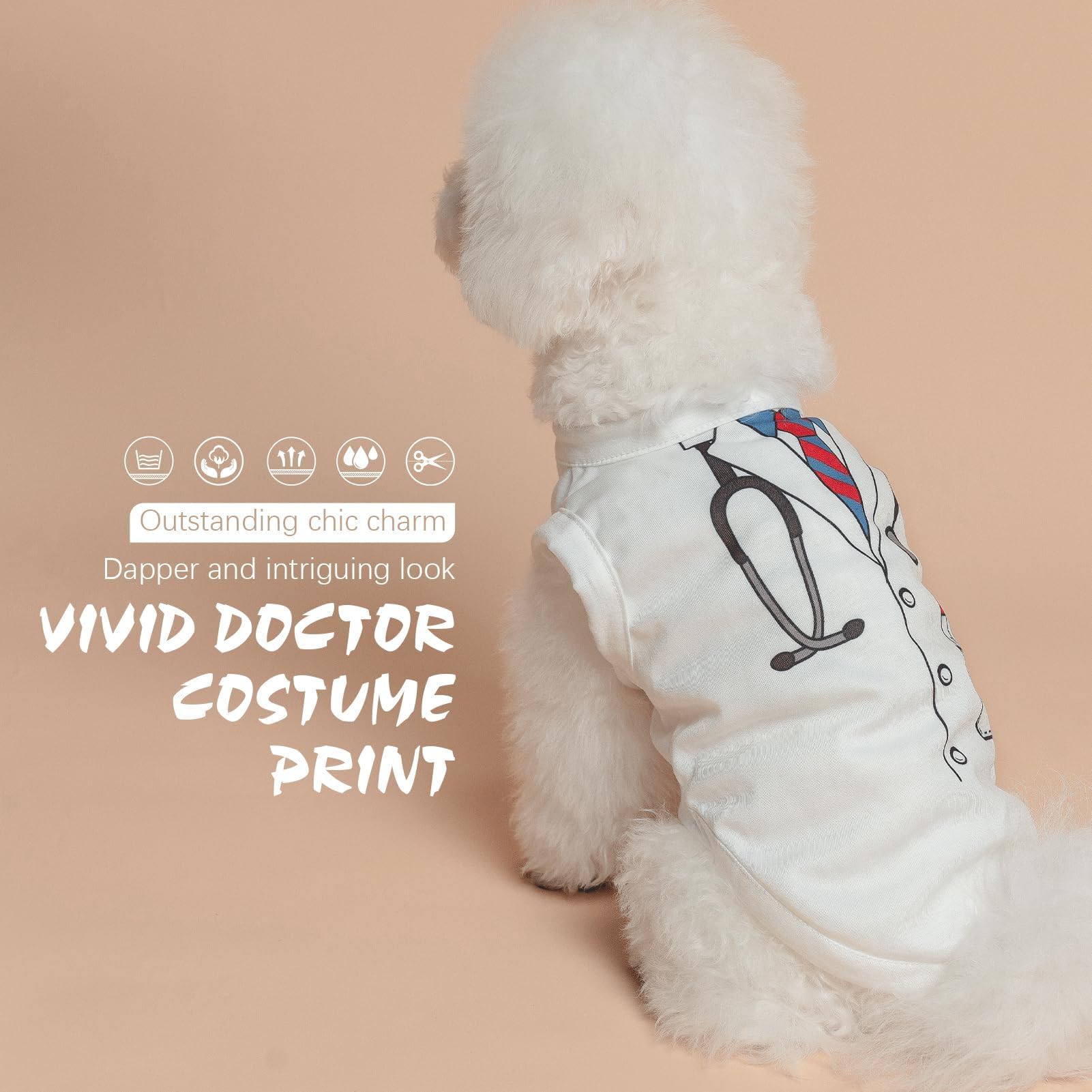 BINGPET Camiseta para perro, con bonito disfraz de médico, camisetas elásticas para perro, chaleco ligero sin mangas, sudadera suave y transpirable para cachorros, ropa para perros pequeños y medianos