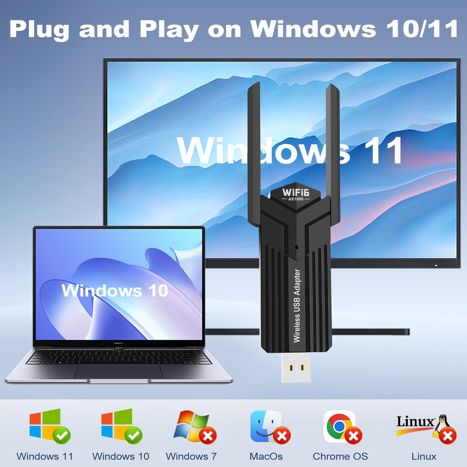 Vemfay USB Wifi per PC, AX1800 WiFi 6 Chiavetta Wifi per PC Fisso Dual Band 5Ghz 2,4 Ghz Adattatore Wifi USB Chiavetta Internet Dongle Wifi Supporta Windows 10/11, MU-MIMO, WPA3