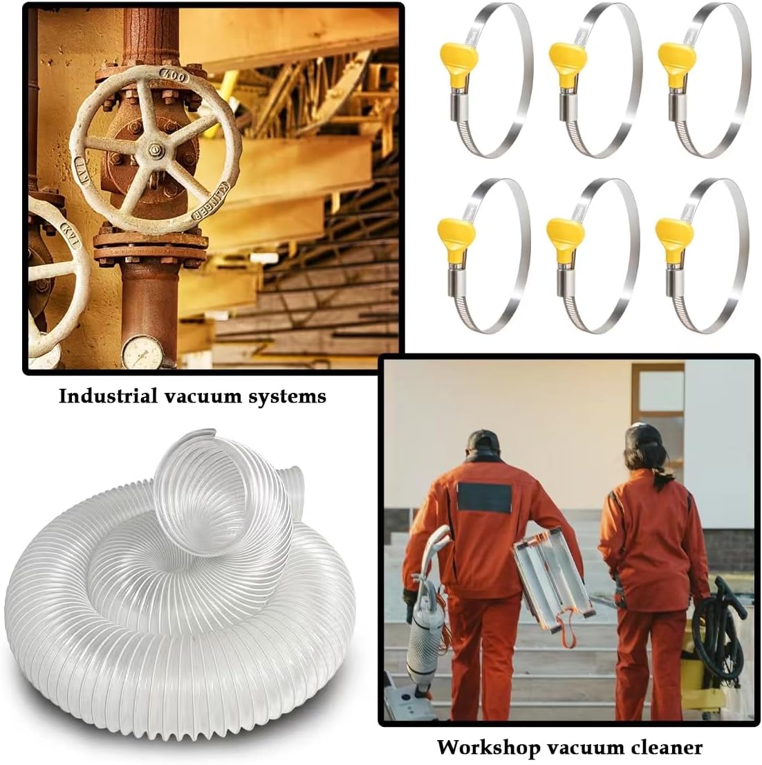 4" x 10' Dust Collection Hose with Stainless Steel Hose Clamps,Flexible Heavy Duty PVC Dusts Collection Hoses,Clear Flexible Pipe Collector for Woodworking to Collects Debris