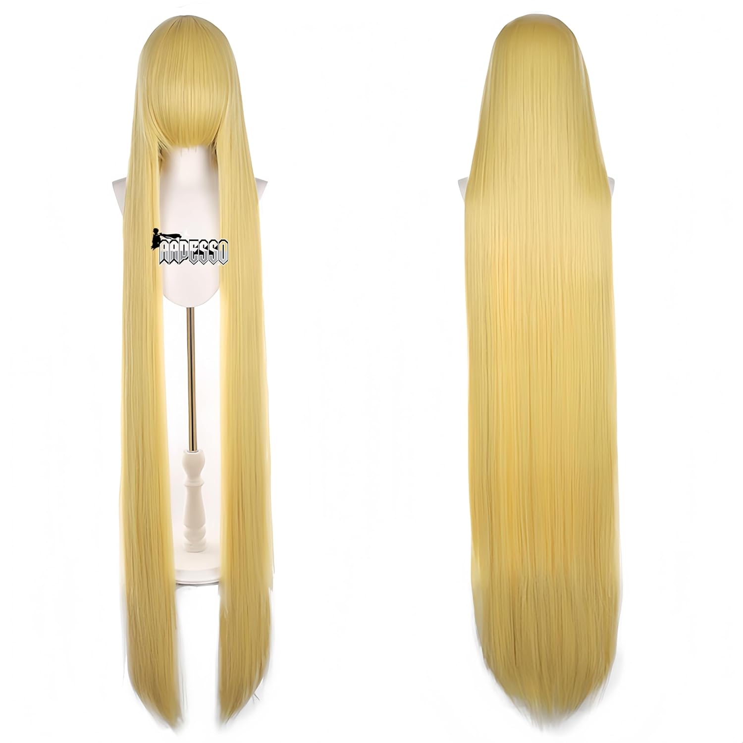 light yellow-092 150cm Extra‑Long DIY Cosplay Wig Straight with Uncut Bangs Heat Resistant Synthetic Hair for Anime Game Character – Cut & Style Any Look, Adjustable Cap (59 Inch)