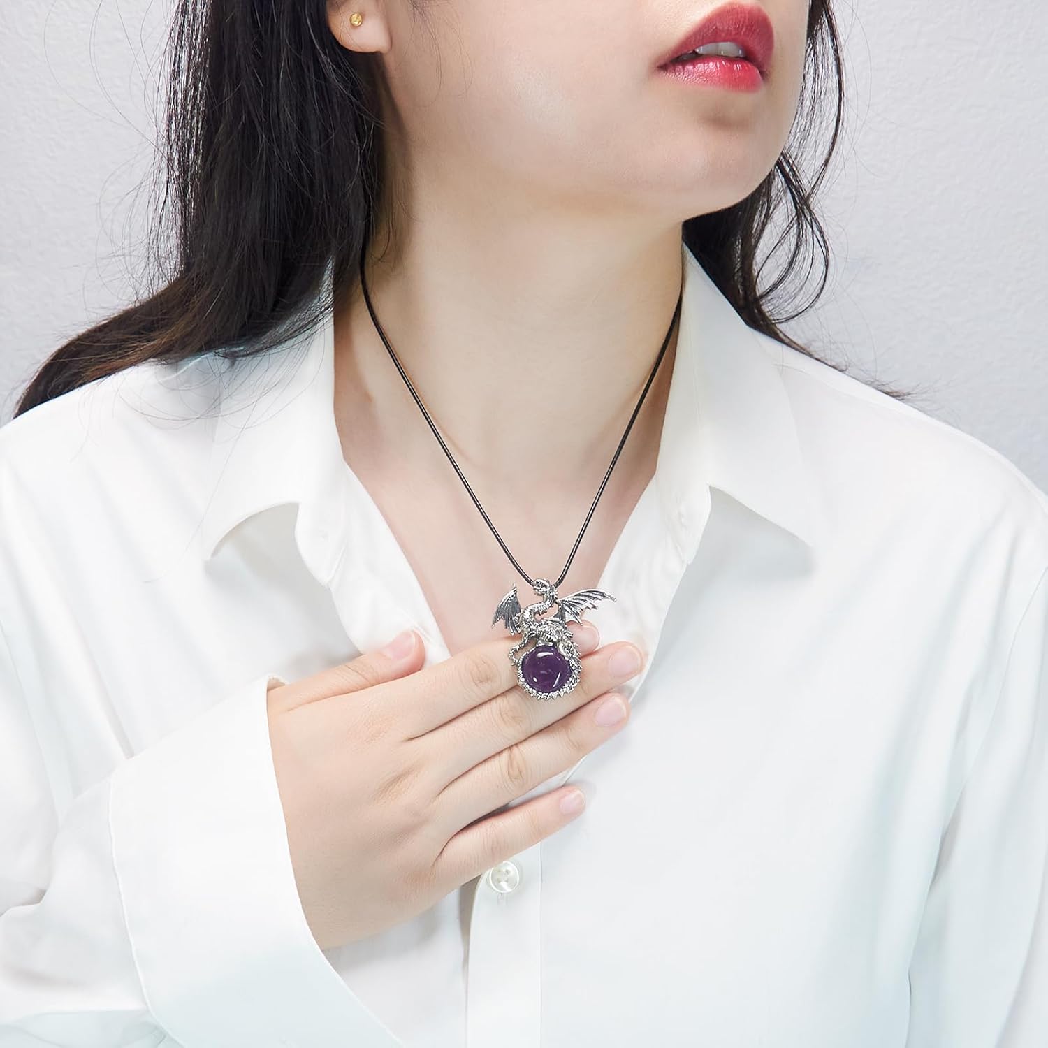 6 Pieces Crystal Dragon Pendants Natural Cabochon Shape Gemstone Alloy Dragon Jewelry Charm for Jewelry Making Necklace - Image 5