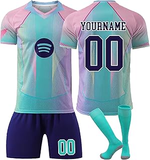 Camiseta de Fútbol Barcelona 25/26 Personalizadas Nombre Número para Hombres Niño, equipación Fútbol DIY con Conjunto Top Pantalón Corto Calcetines Regalo de Fútbol