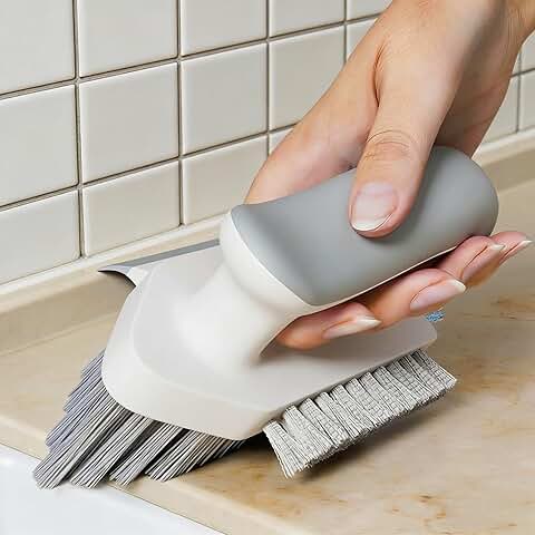 4-in-1 Grout and Corner Scrubber Brush with Scraper Tool, for Cleaning Tile, Grout, Kitchen, Bathroom, Sink, Floor, Shower, Bathtub