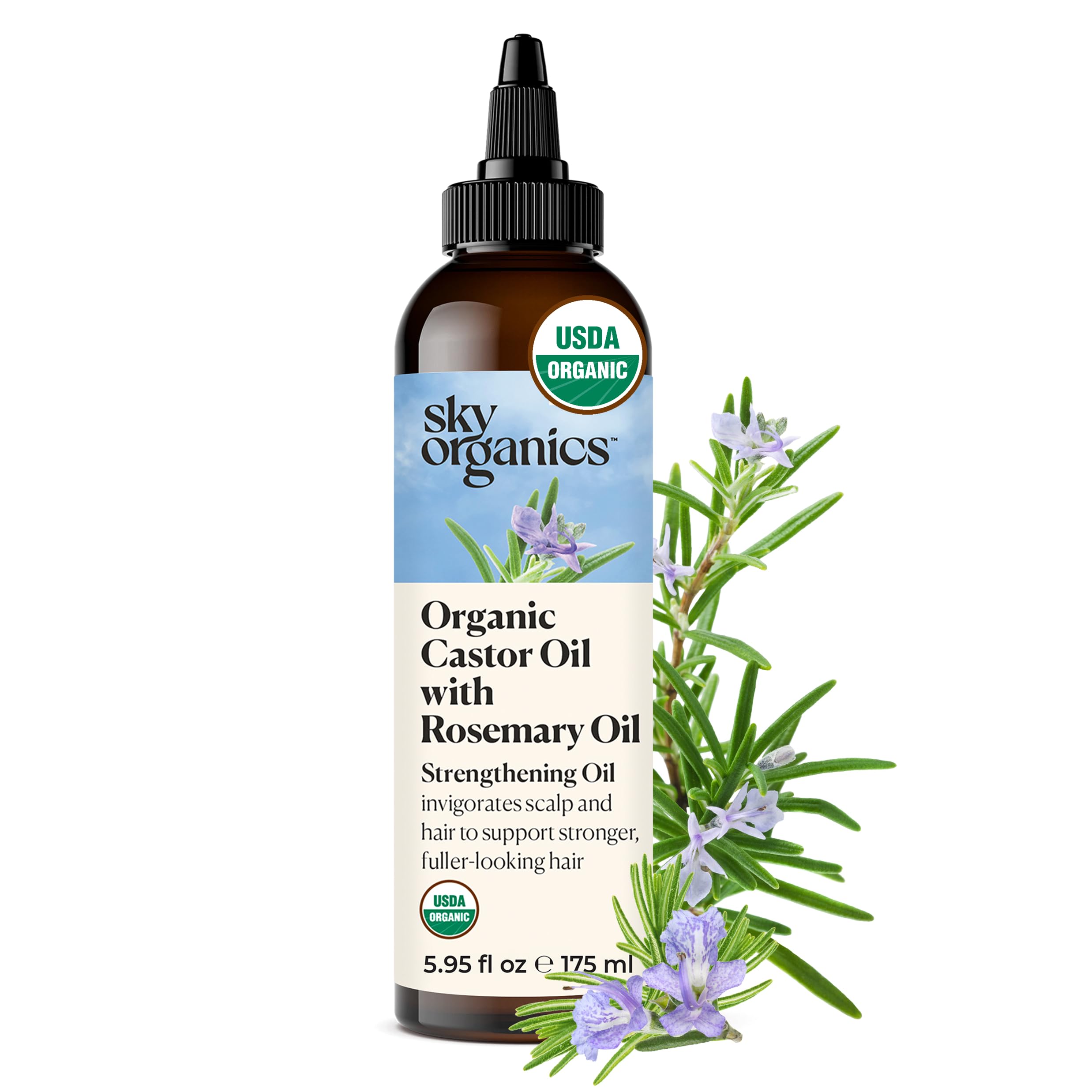 Sky Organics USDA Organic Castor Oil with Rosemary Oil, Strengthening Oil, Pure Potent Blend, Hexane Free, Invigorates Scalp, Supports Stronger, Fuller-Looking Hair, Textured Hair, w ebookUSDA Organic