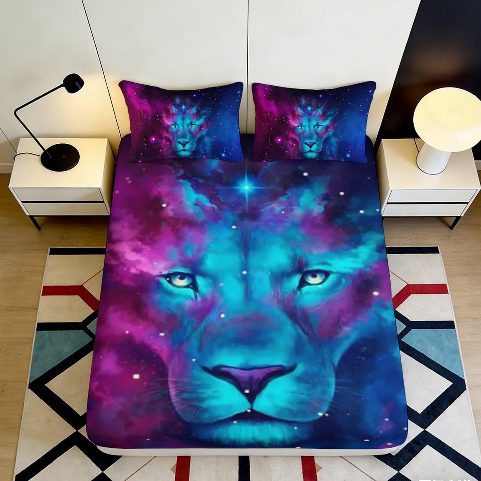 Pnayamiorkfel Style-8 3D Printed Galaxy Starry Sky Fitted Sheet Microfiber Soft Lion Face Cosmic Nebula Bed Cover For Bedroom Decor 90X200x25cm