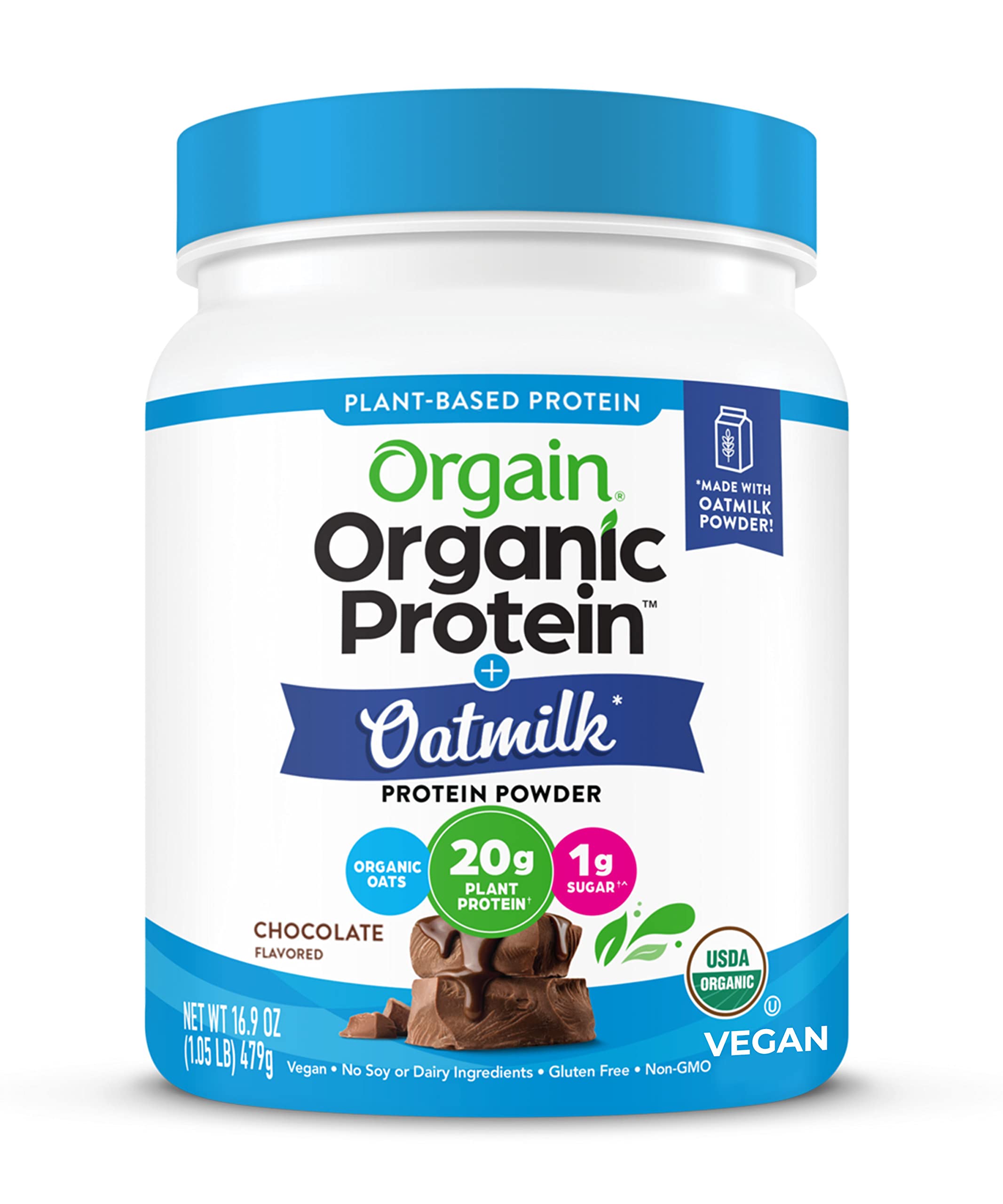 Orgain PlantBased Protein Powder + Oatmilk, Chocolate, 20g of Vegan