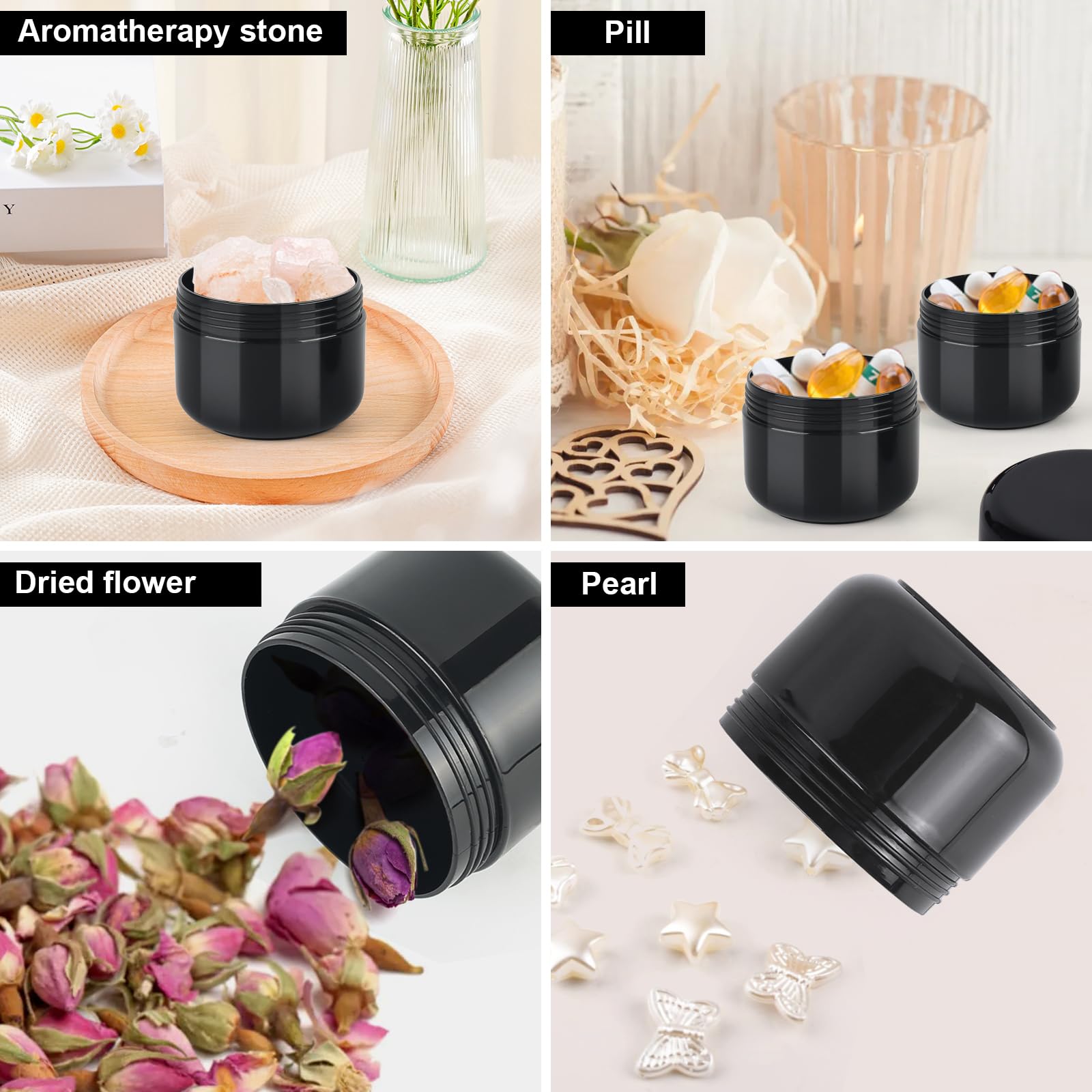 15 Stück Döschen Schwarz Leer Tiegel 50ml, Cremedosen zum Befüllen, Wiederverwendbar Kunststoff Stichprobe Behälter Tiegel, mit Spatel, Stift und Etikett für Öle Lotion Creme Masken
