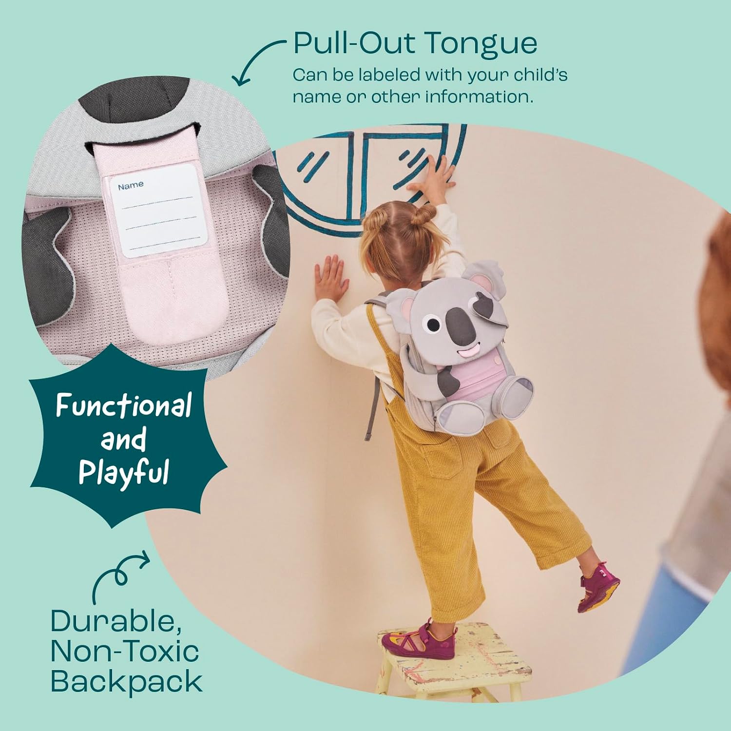 Affenzahn - Large Friend - Kids/Toddler Animal Backpack - For Daycare, Preschool & Travel - Pull-Out Tongue - Hook & Loop Paws - Water-Repellant - Easy to Clean - For Boys & Girls Ages 3-5 -8 L -Koala