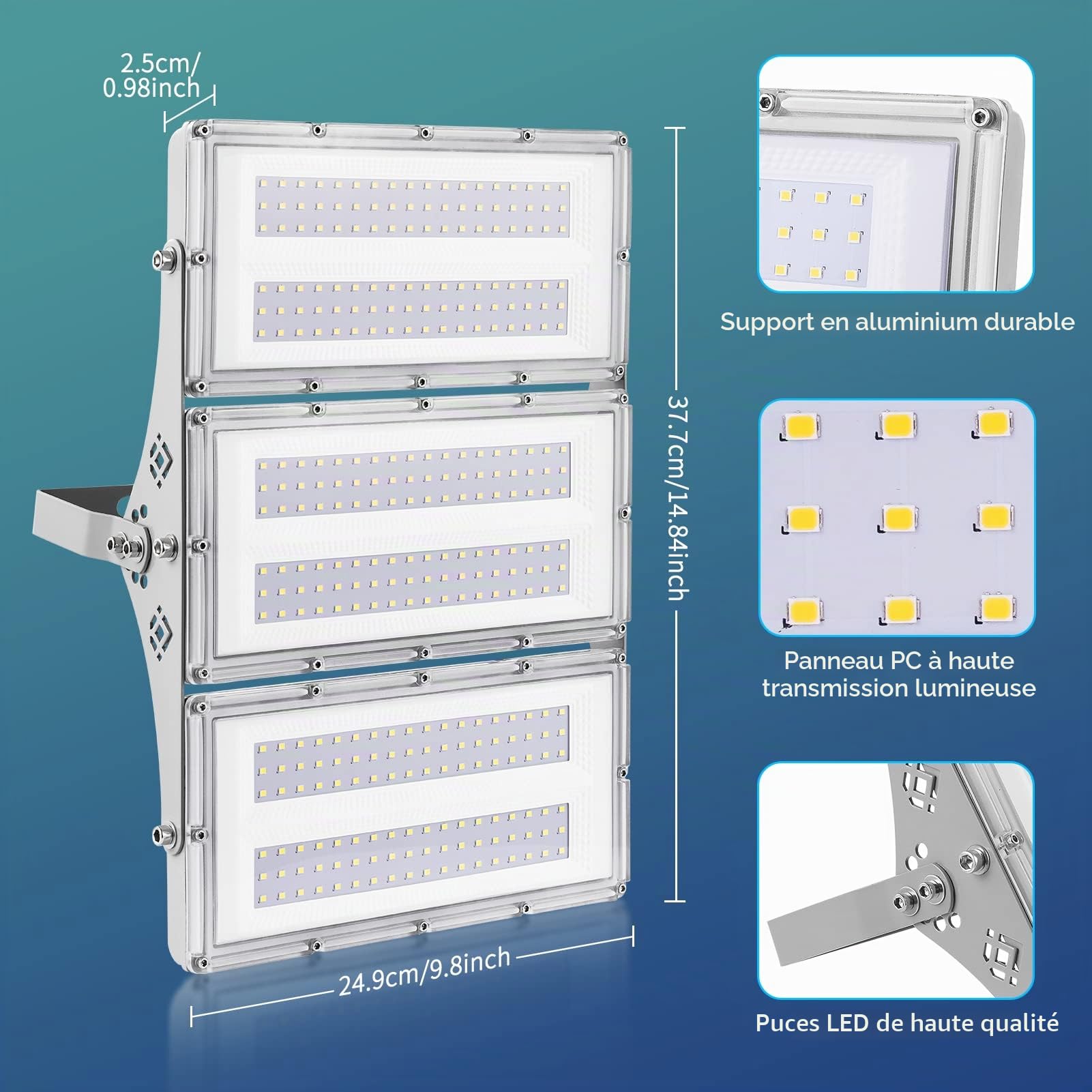 Viugreum Projecteurs LED Extérieur 300W-220V IP65 Etanche Spot LED Extérieur- 30000LM Blanc Froid 6500K Eclairage de Sécurité pour Garage Jardin Patio Grange Cour