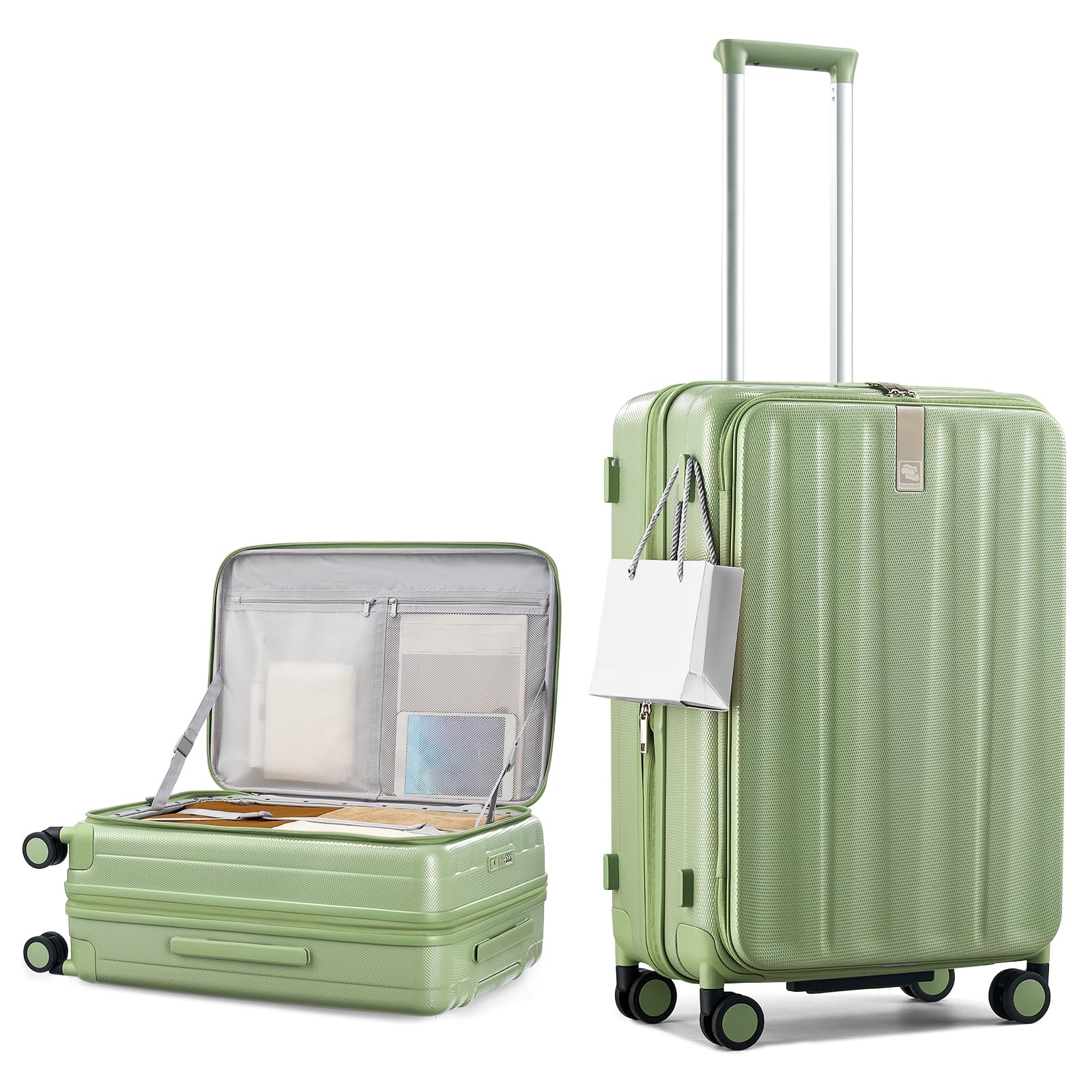 Hanke 24 Inch Expandable Luggage Top Opening Checked Bag Luggage Hard Shell Suitcases with Wheels Lightweight Travel Luggage Medium Suitcase with Lock for Woman Men-Bamboo Green