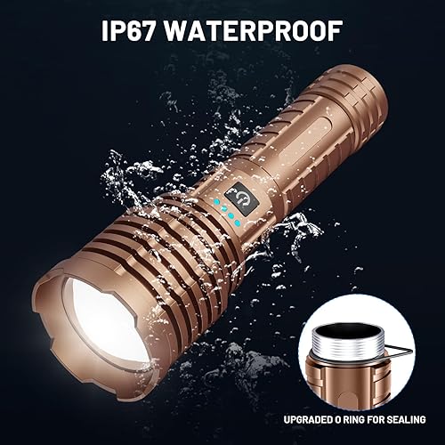Miniatura 5 de Linterna LED de alto lúmenes, linterna recargable de 6000 lúmenes, linterna alimentada por batería, luz de flash potente ajustable con 5 modos,
