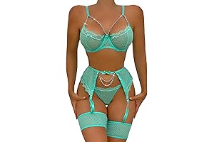 Women's Pastel Lingerie Set: Enchanting Eyelash Fishnet