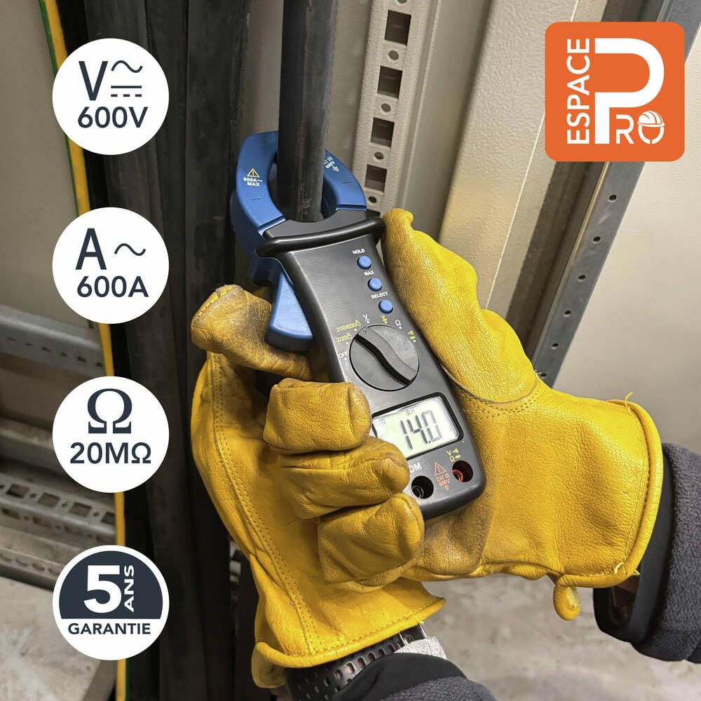 Multimètre à pince ampèremétrique digitale 5 fonctions, 600V, 600A, cat III, garantie 5 ans - Tibelec