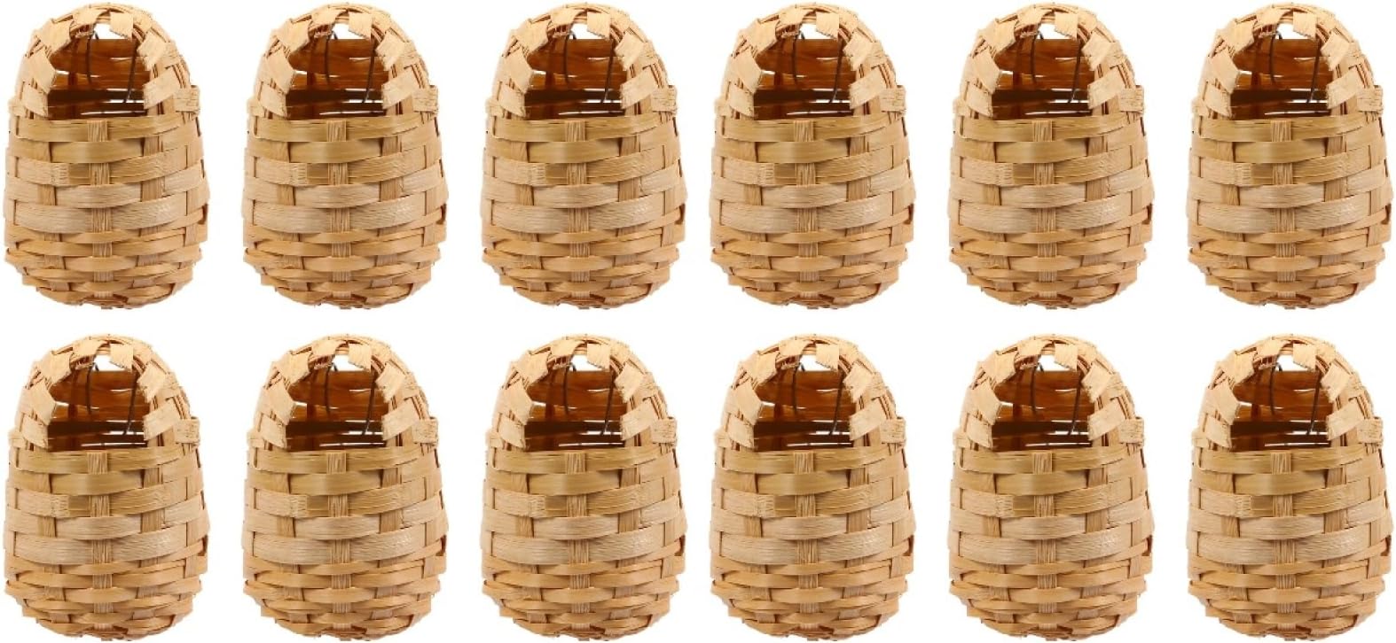 Yardwe Handwoven Bird Nest House with Hooks 12-Pack Rustic Outdoor Bird Shelter for Small Birds Natural Woven Backyard Winter Resting Place 3.93X5.51X4.72 Inches