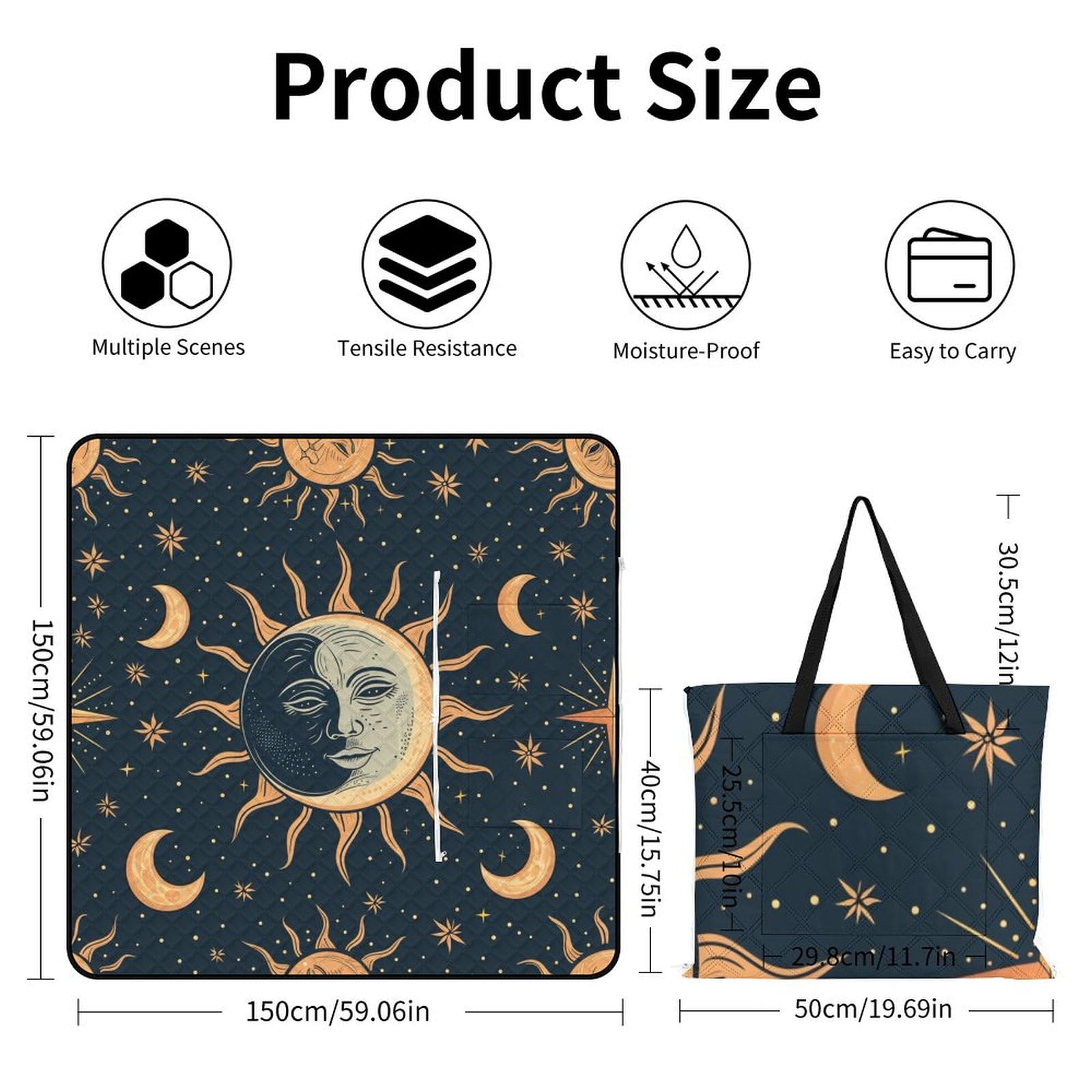 3D Impression Le Ciel étoilé Couverture Pique Nique Or Tapis Pique Nique Tapis Plage Tapis Picnic pour Jardin,Nappe, BBQ, Randonnée 148x148cm
