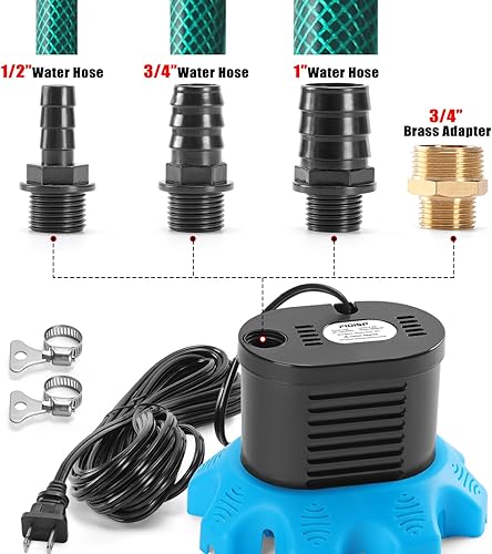 Miniatura 7 de Bomba de cubierta de piscina, bomba de agua de 850 GPH para drenaje de piscina con 4 adaptadores de manguera, manguera de drenaje de 23 pies, cable