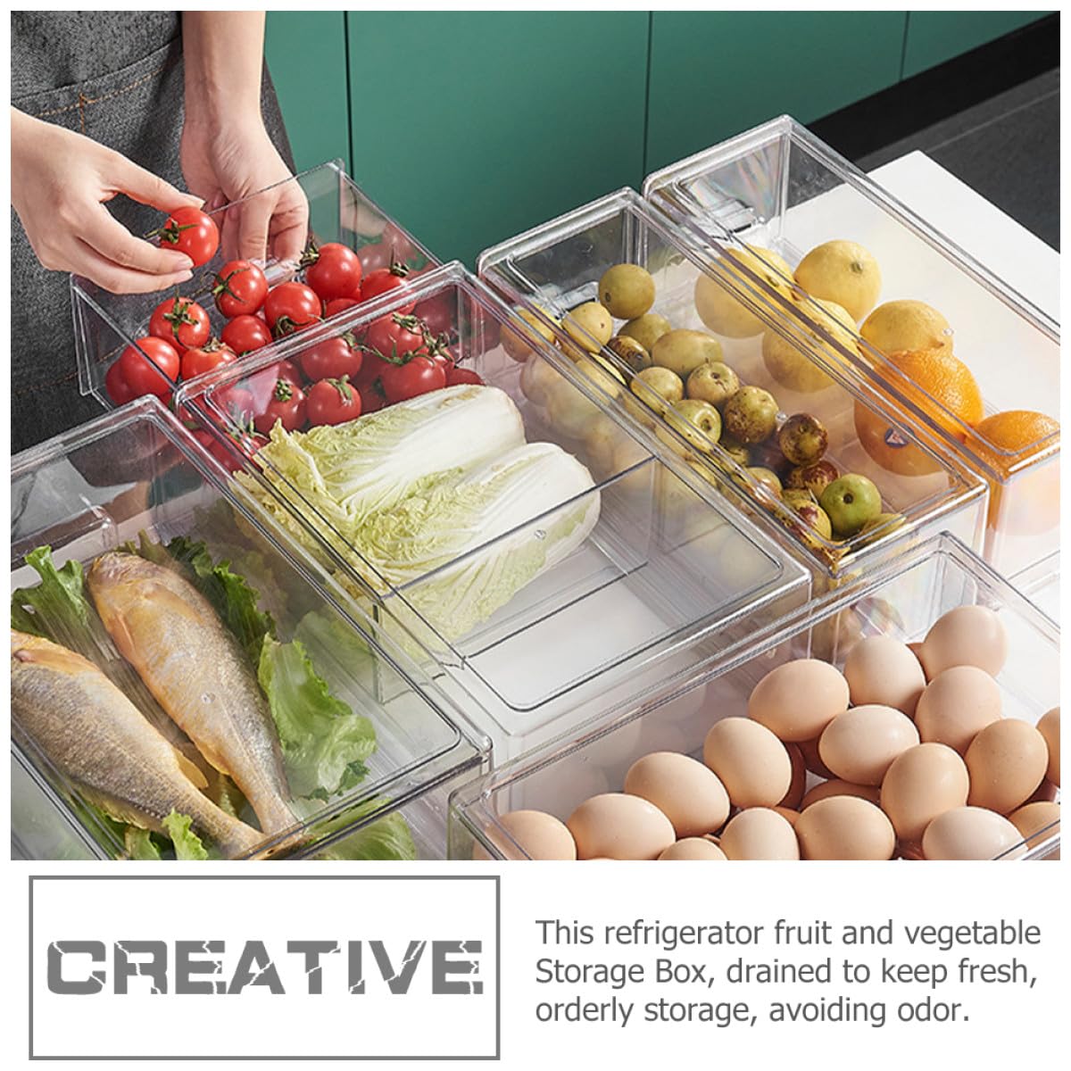 Caja Organizadora Pet para Refrigerador de Gran Capacidad Fácil de Limpiar, Adecuado para Almacenamiento Ordenado de Frutas y en Nevera o Despensa