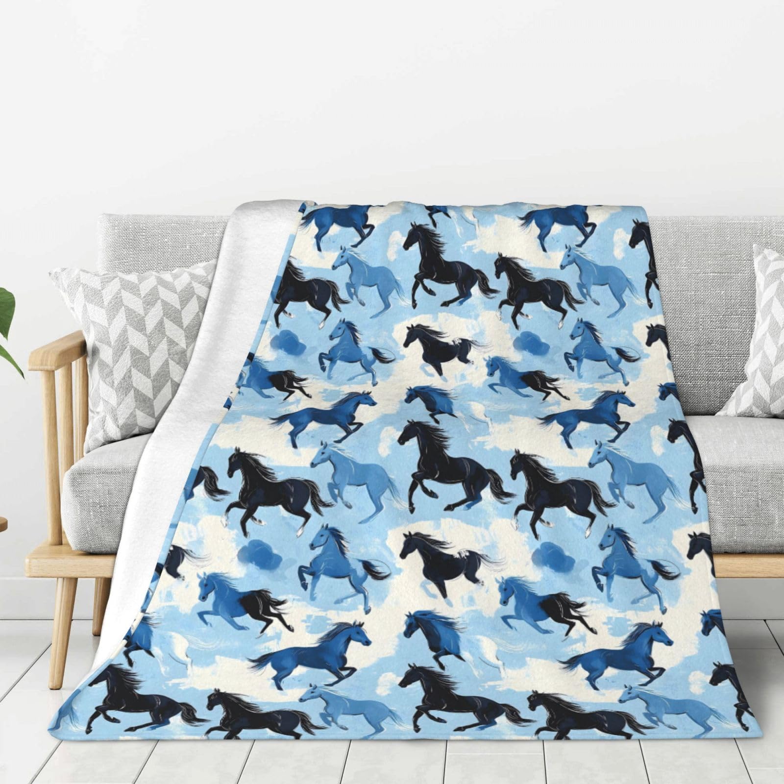 Couverture flanelle cheval plaid lit canapé voyage léger toutes saisons