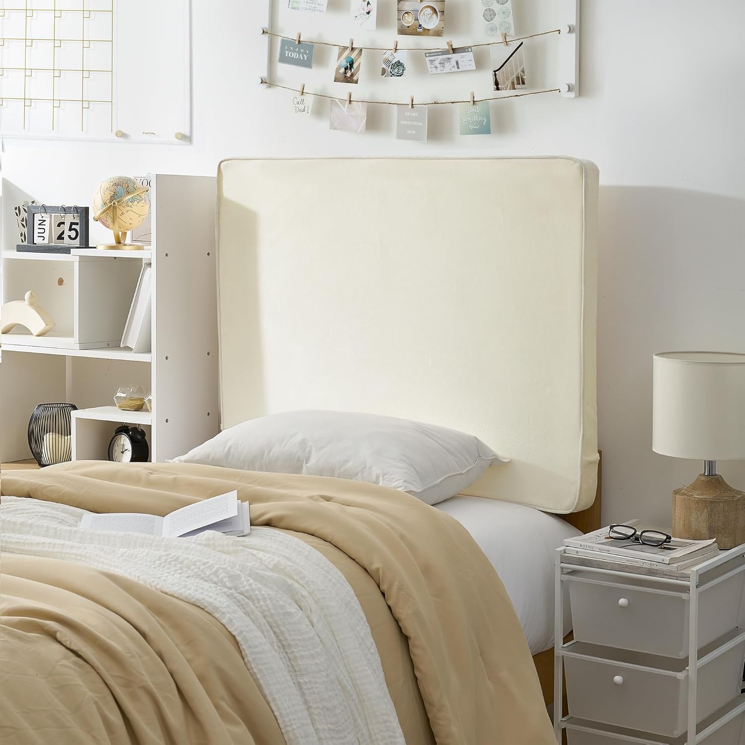 DormCo Rainha Cushioned Dorm Headboard - Almond Milk Velvet