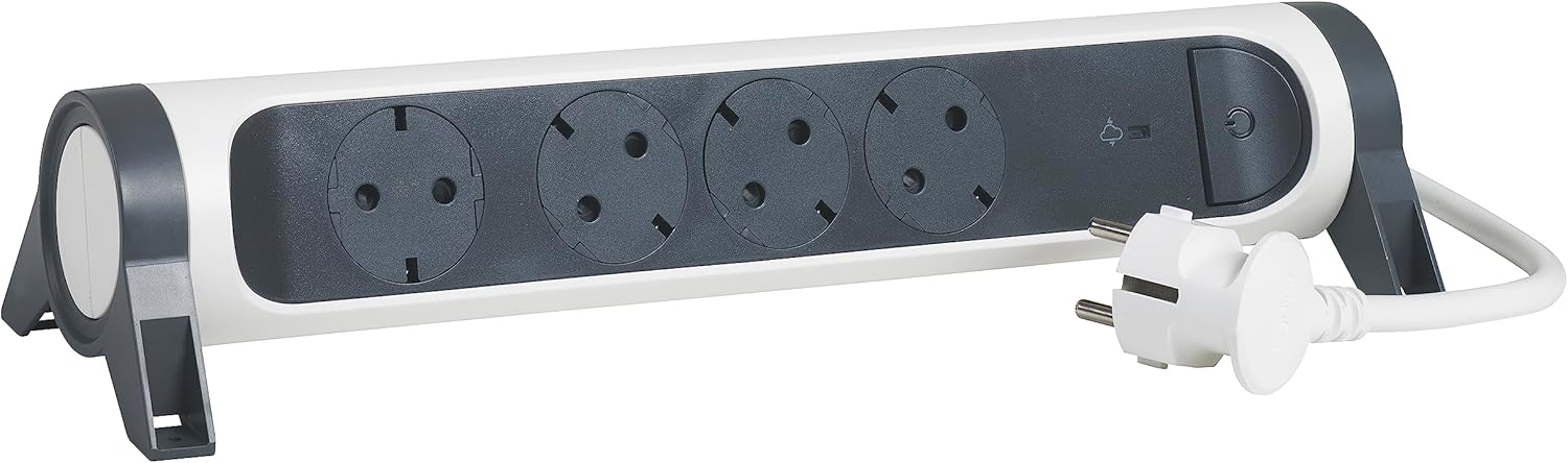 Legrand 694507, Surge Protector Power Strip, USB, with Switch, 4 Power Outlets, 1.5 MTS Cable, White/Dark Grey