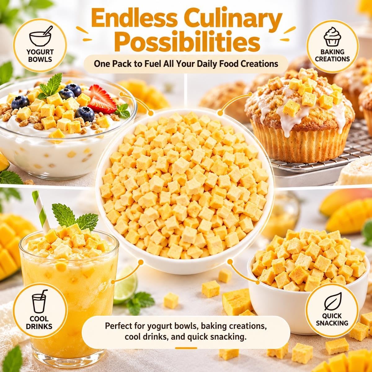 Trozos de Mango Liofilizado 500g Cubos de Fruta Natural Sin Azúcar Añadido