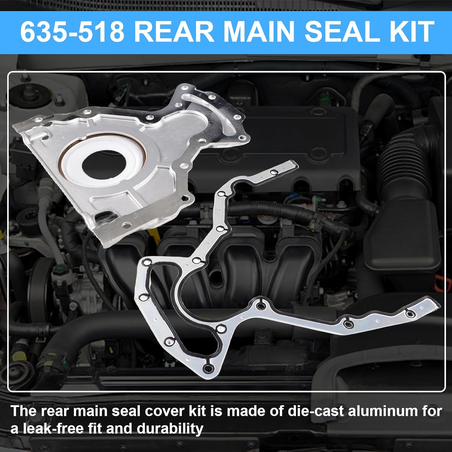 Engine Rear Main Seal Cover Kit w/Gasket Bolts for Chevy Silverado Suburban Express, for GMC Sierra Yukon, for Cadillac Escalade 4.8 5.3 6.0 6.2L