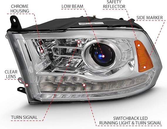 Anzo Usa 111440 Dodge Ram 1500 09-18/2500/3500 10-18 Projector Plank Style Switchback Headlights Chrome (oe Style) (for All Models)