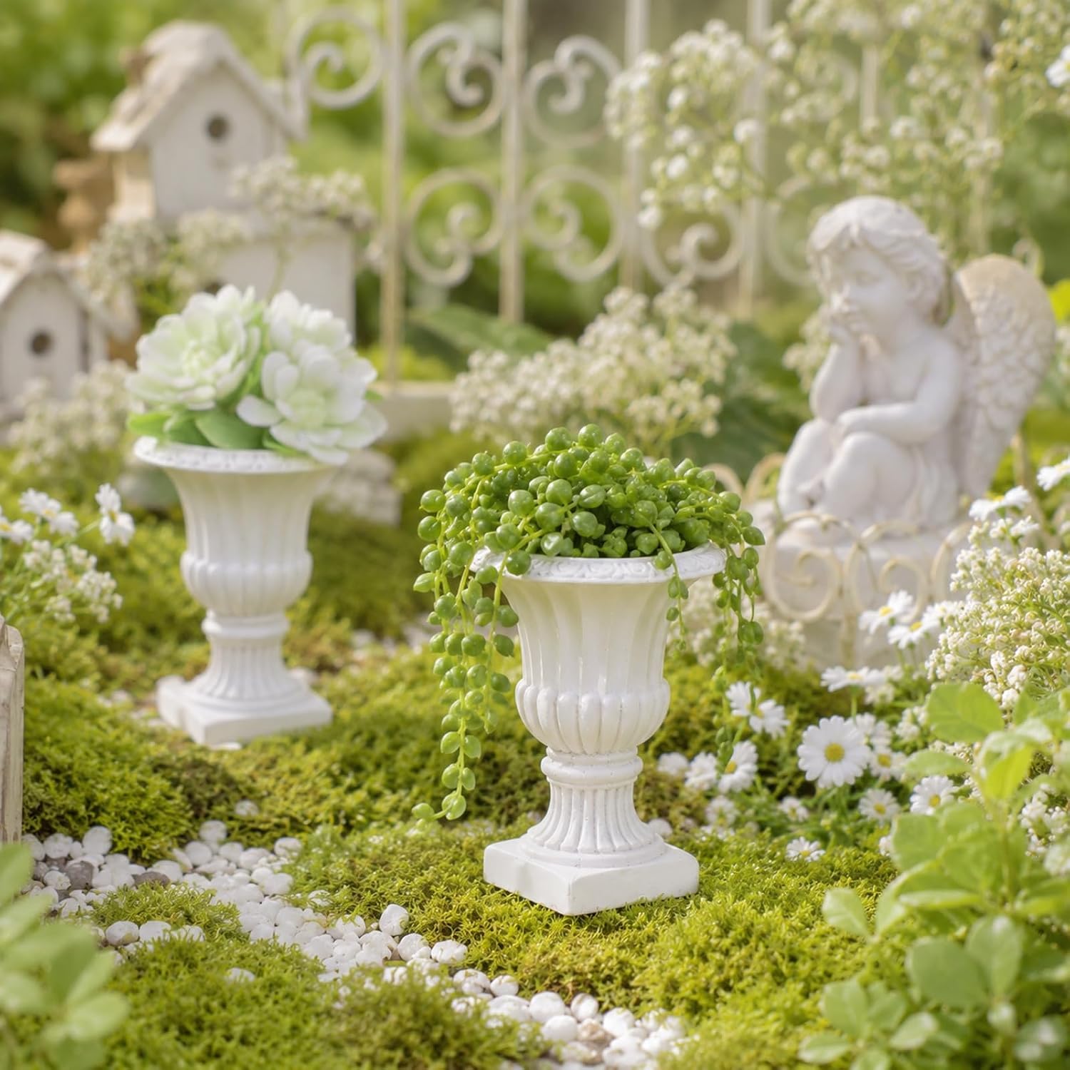 2pcs Miniature Dollhouse Accessories, Resin Flower Bed Plants Artificial Tiny Potted Greenery Ornament Scale Model House Decor DIY Gift Decorminiature Decoration for Desktop Ornament Craft