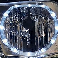 Vista 5 de 7422455097009 Compatible con Ford Mustang GT 2005-2009 Faros delanteros cromados con halo LED + rejilla de parachoques delantero de malla negra