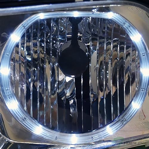 Miniatura 5 de 7422455097009 Compatible con Ford Mustang GT 2005-2009 Faros delanteros cromados con halo LED + rejilla de parachoques delantero de malla negra