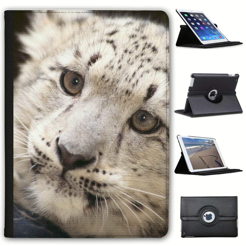 Fancy A Snuggle Cute Baby Snow Leopard Cub Faux Leather Case Cover/Folio for the Apple iPad Pro 12.9" (2018 Version)