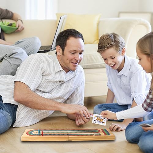 Miniatura 6 de GSE Games & Sports Expert Tablero plegable de madera de 3 pistas de viaje con código de color con 6 clavijas de plástico, juego de mesa portátil de