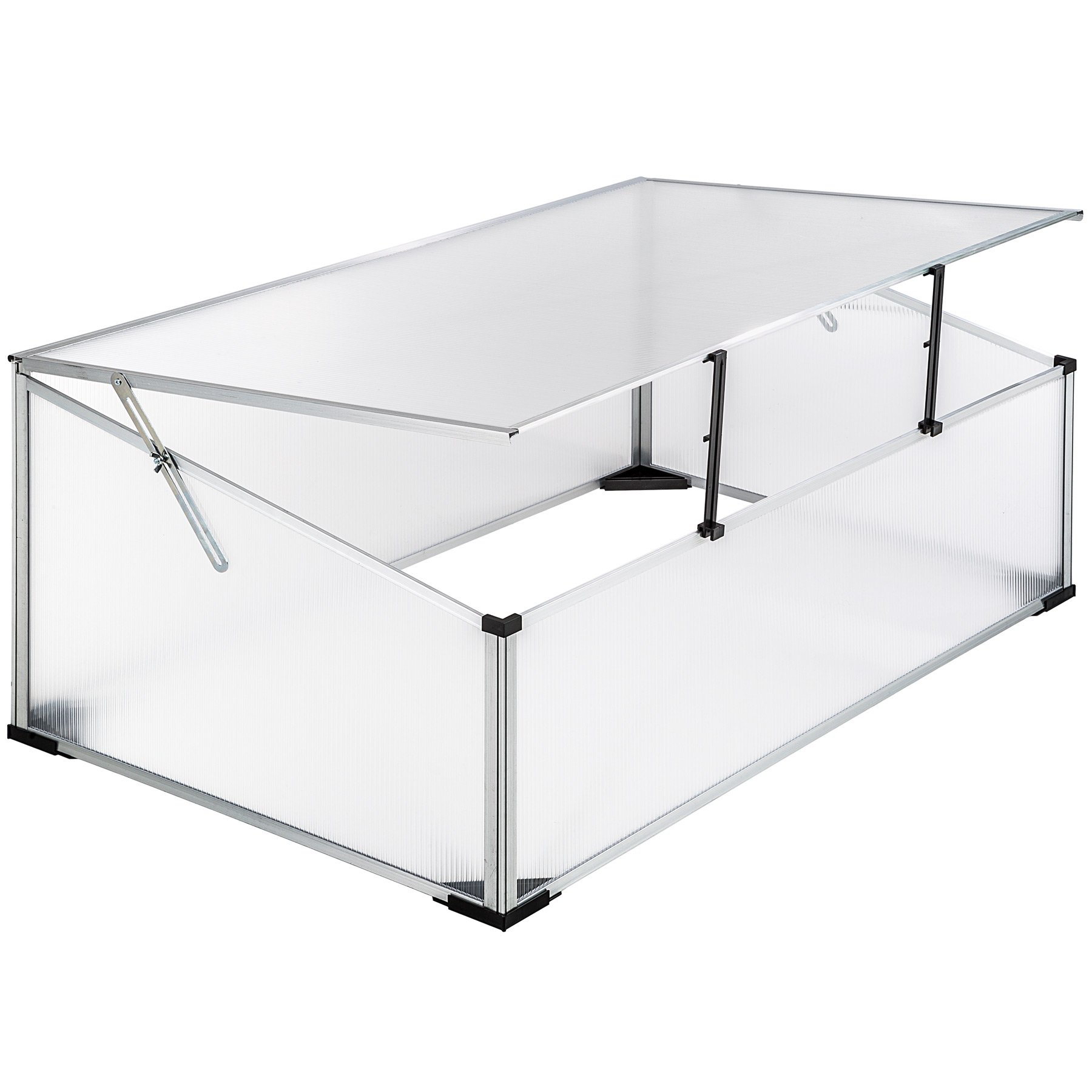 tectake® Cassone a Letto Caldo 102x61x41cm / 31cm, Aiuola Rialzata per Giardino, Semenzaio con Tetto Bloccabile per Piante Protette, in Alluminio, Lastre Alveolari Trasparenti, Piedi in Plastica, 2 kg