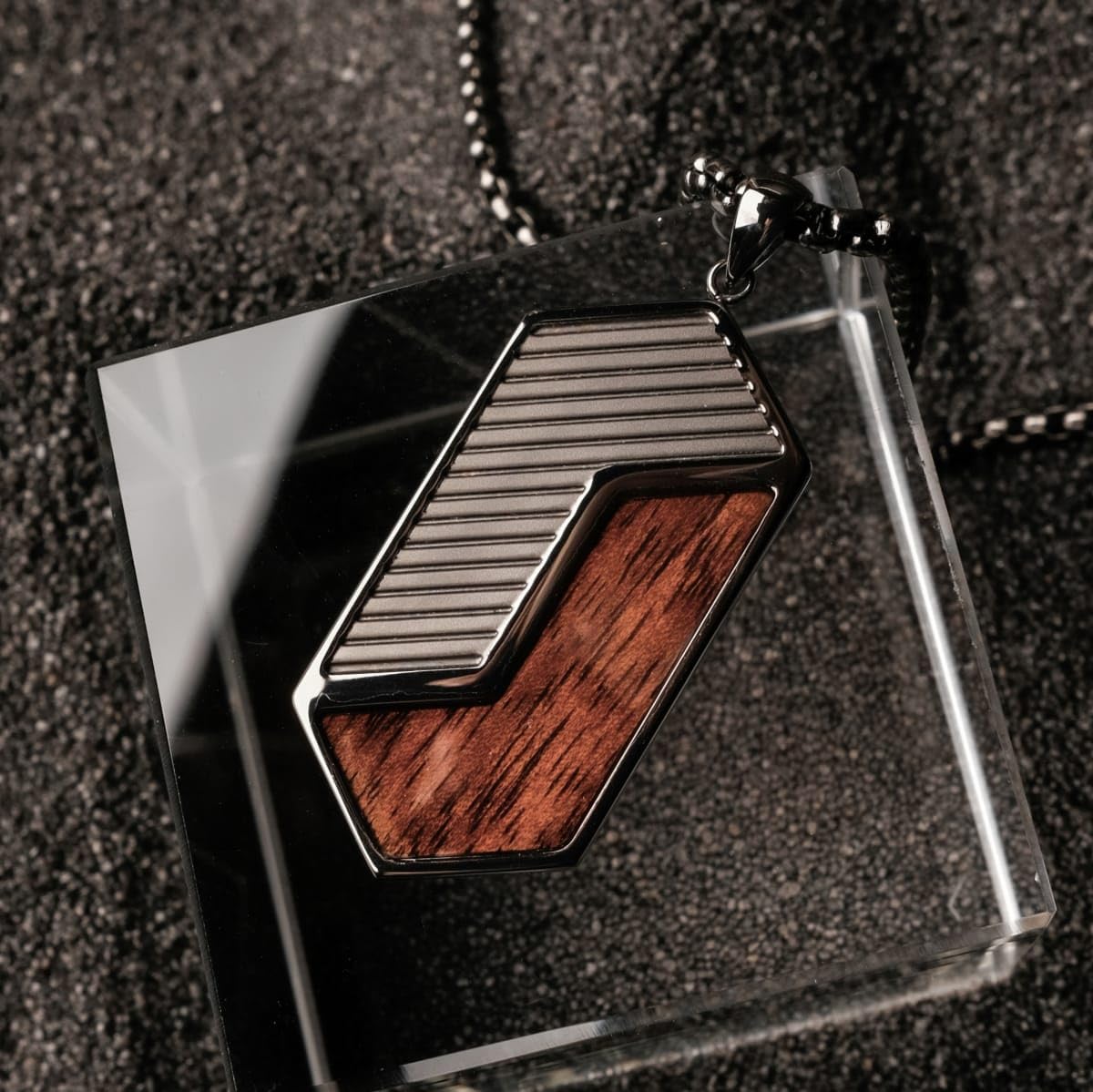 HOLZKERN Herren-Kette Edelstahl Zigzag Walnuss/Dunkelgrau 9010631014599