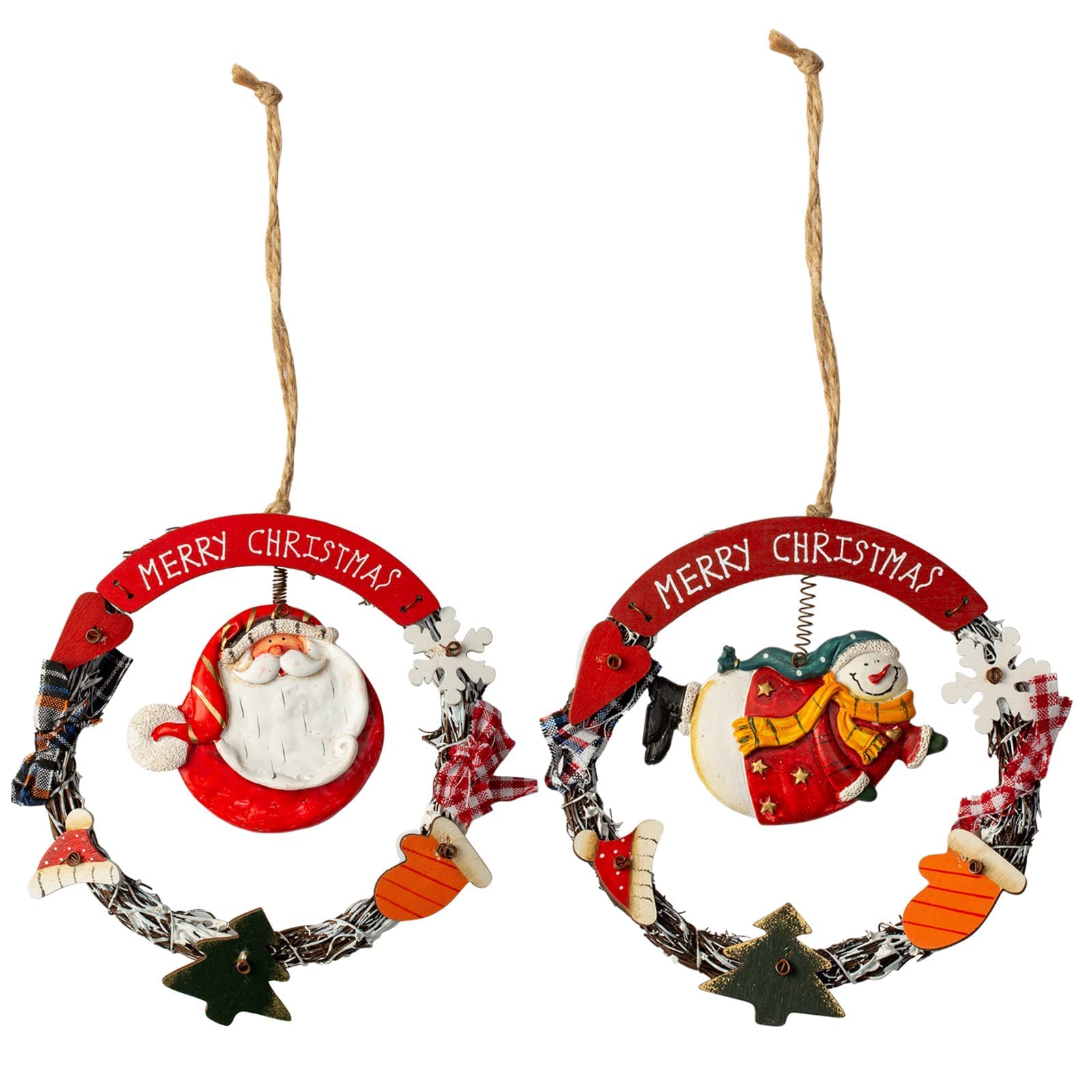Photo 1 of 2 PCS BUNDLE
Merry Christmas Wreath Merry Christmas Door Sign 2 Pcs 6.5 inch, Snowman Santa Claus Christmas Small Grapevine Wreaths, Christmas Door Wreath with Santa Snowman Elk for Home Decor, Christmas Ornaments