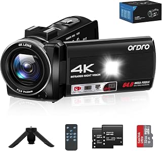 ORDRO Z36 Video Camera Camcorder 4K, 64MP Vlogging Camera for YouTube 18X Digital Zoom 3.0’’ Rotation Screen, IR Night Vision,Mini Tripod, 32G Card and 2 Batteries