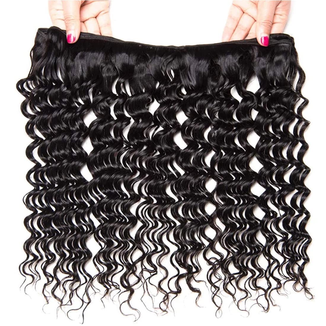 Deep Wave Bundles with Closure 10A Brazilian Deep Water Curly Weave Human Hair 3 Bundles with 4x4x1 Closure Wet and Wavy Short Bob Curly Hair Weft and Closure 70g/bundle(10 12 14+10)