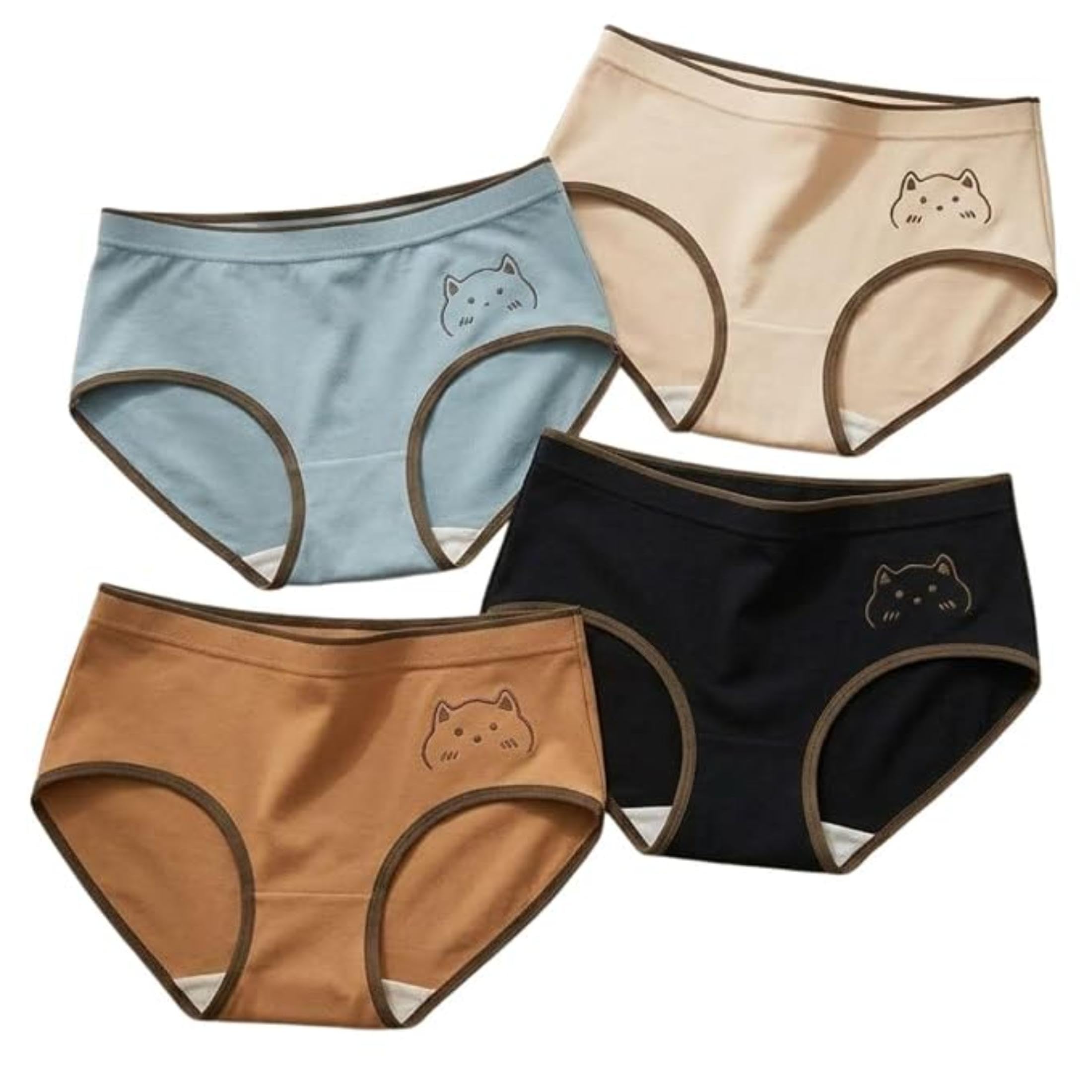Cute Cat Print Nylon Panties for Women Pack of 4 |Soft Breathable Printed|Mid Waist Stretchable Nylon Underwear with Skin-Friendly|Comfortable Everyday Wear|Multicolour--image-33