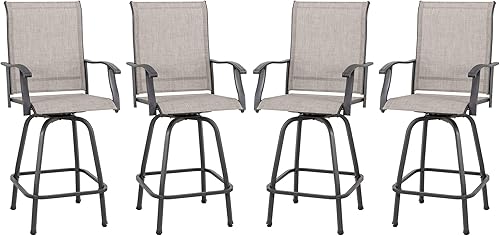 Vongrasig 4 sillas de bar giratorias para patio, todo tipo de clima, sillas de bar giratorias altas de tela mental, juego de bistró de parte