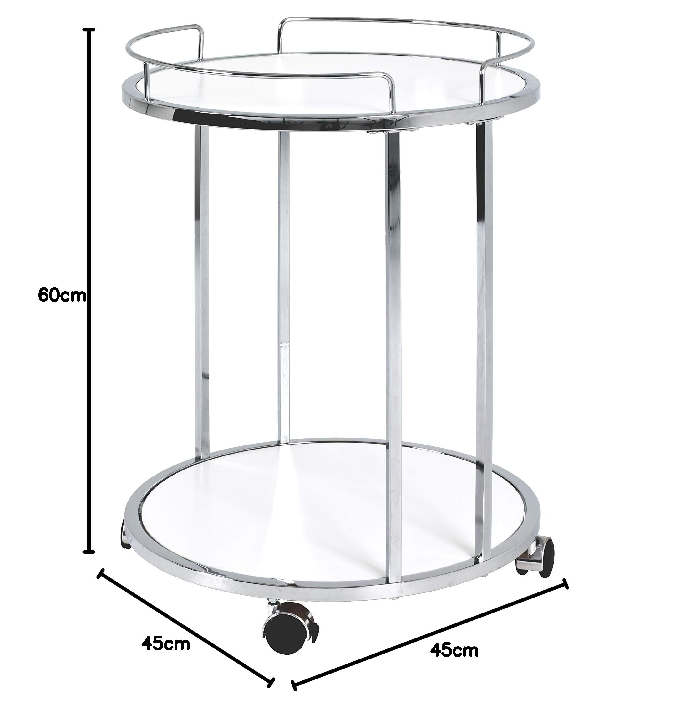 HAKU Mesa Auxiliar con Ruedas Cromo, Blanco, MDF, Metal - Dim.: AL 60 cm x diámetro 45 cm, Estilo: Moderno