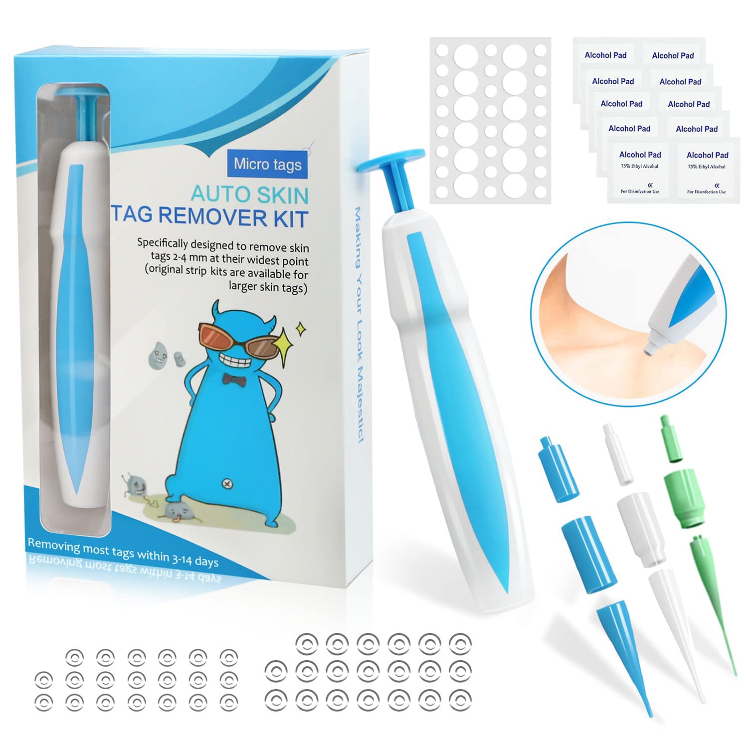 Stem Warts Removal Quick Kit, Skin Tag Remover Kit 2 in 1 for Micro to Large (2 mm, 8 mm), Safe and Painless Stem Warts Removal Device, Safe for Most Body Parts