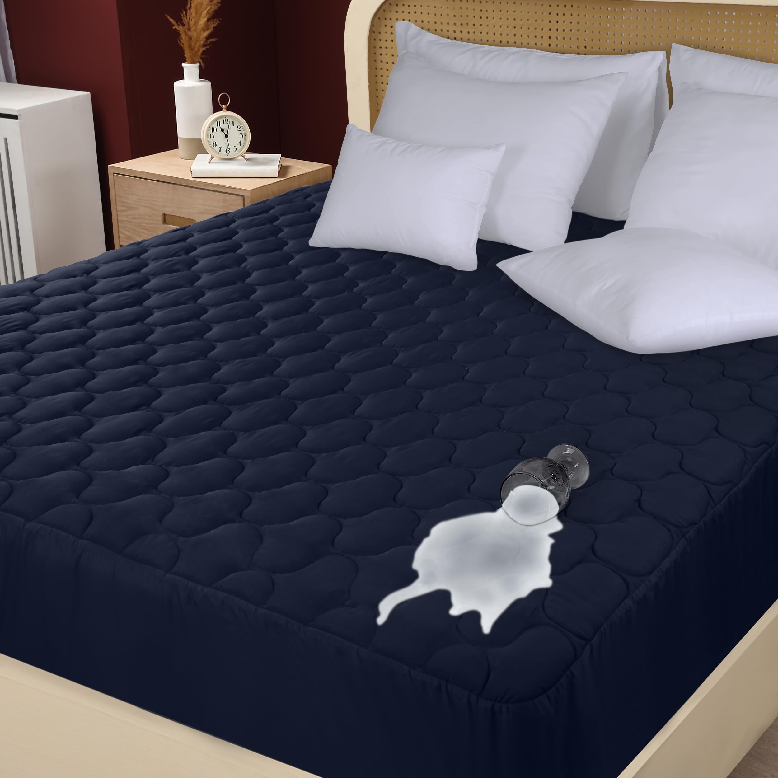 Utopia Bedding Waterproof Mattress Protector, King Mattress Pad, Quilted Fitted Cover Stretches up to 16 Inches Deep (Navy)