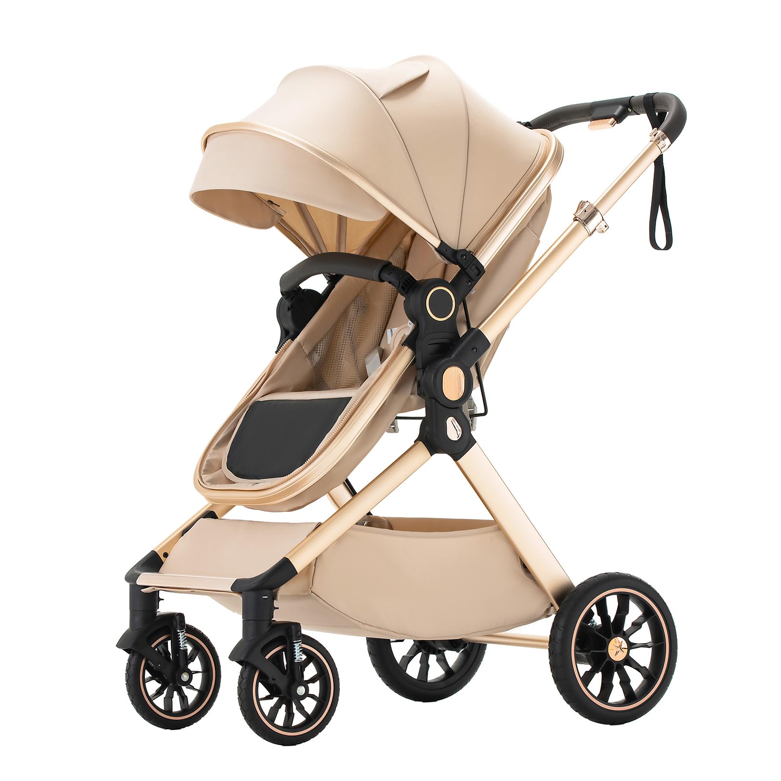 BEBBY Cochecito de bebé 3 en 1,Carrito Bebe 3 en 1 Con Asiento, Cochecitos Portátil Plegable Con, Carricoche Combinado Paisaje Alto Marco de Aluminio Para Recién Nacido (U9-X-BEIGE, U9-X)