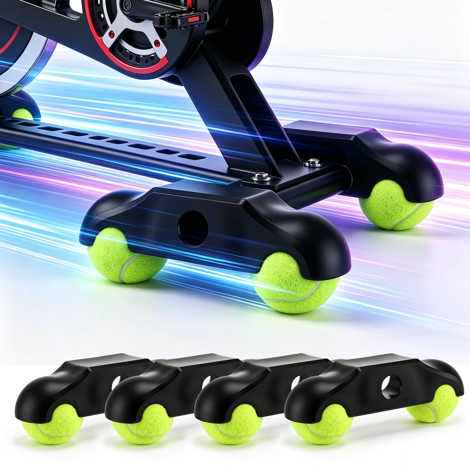 4Pcs Rocker Plate Feet, Adattatori per Piedi a Scatto per Ciclismo Indoor, Piedini con Palline da Tennis per Rullo Wahoo Kickr Core 2, per Pallina da Tennis con 8 Palline da Tennis